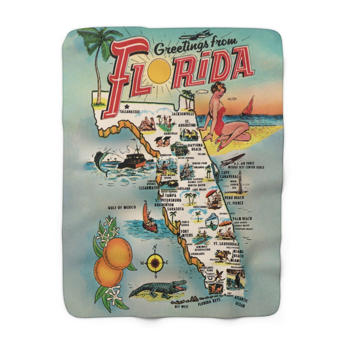 Florida Map Sherpa Fleece Blanket | Cozy Travel Throw