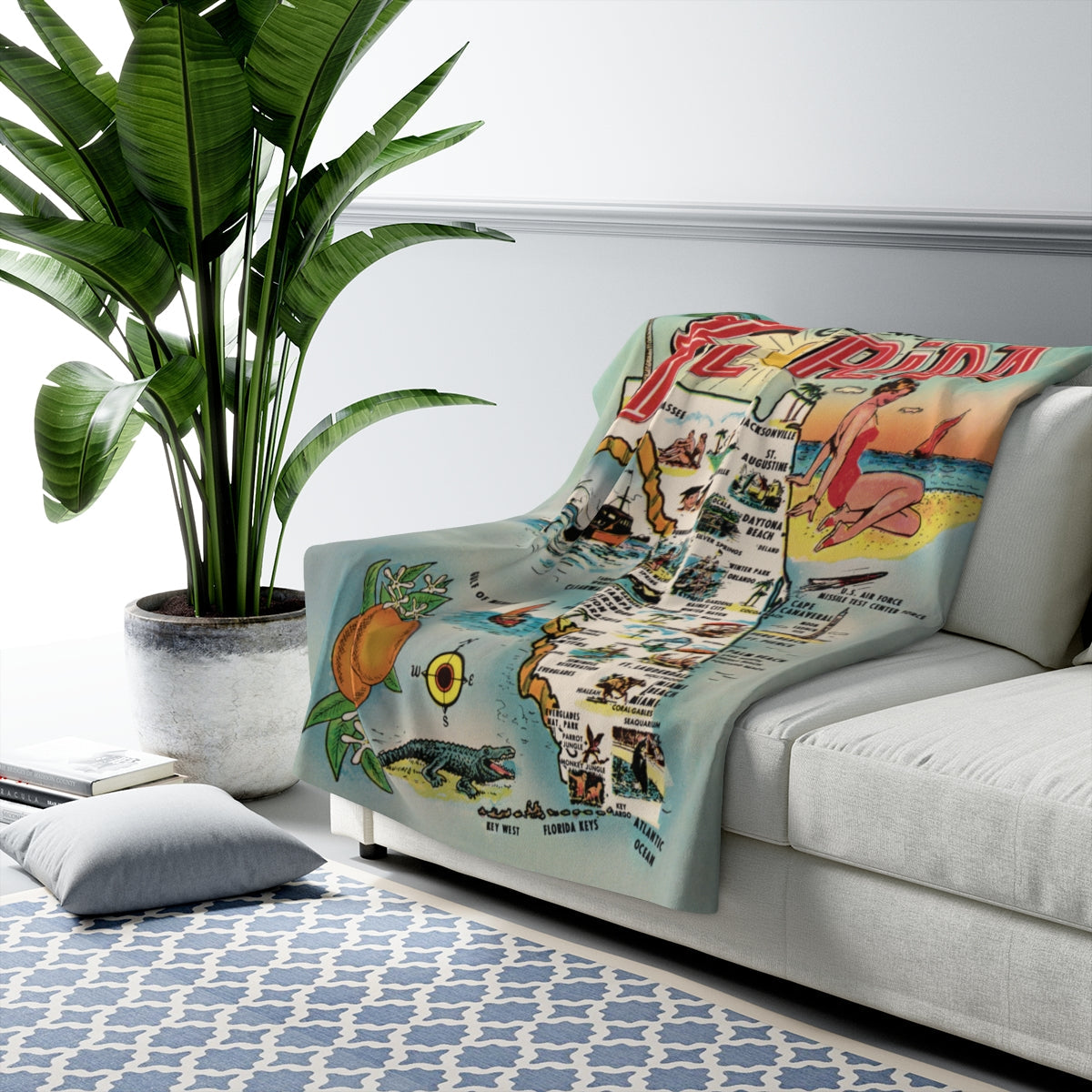 Florida Map Sherpa Fleece Blanket | Cozy Travel Throw