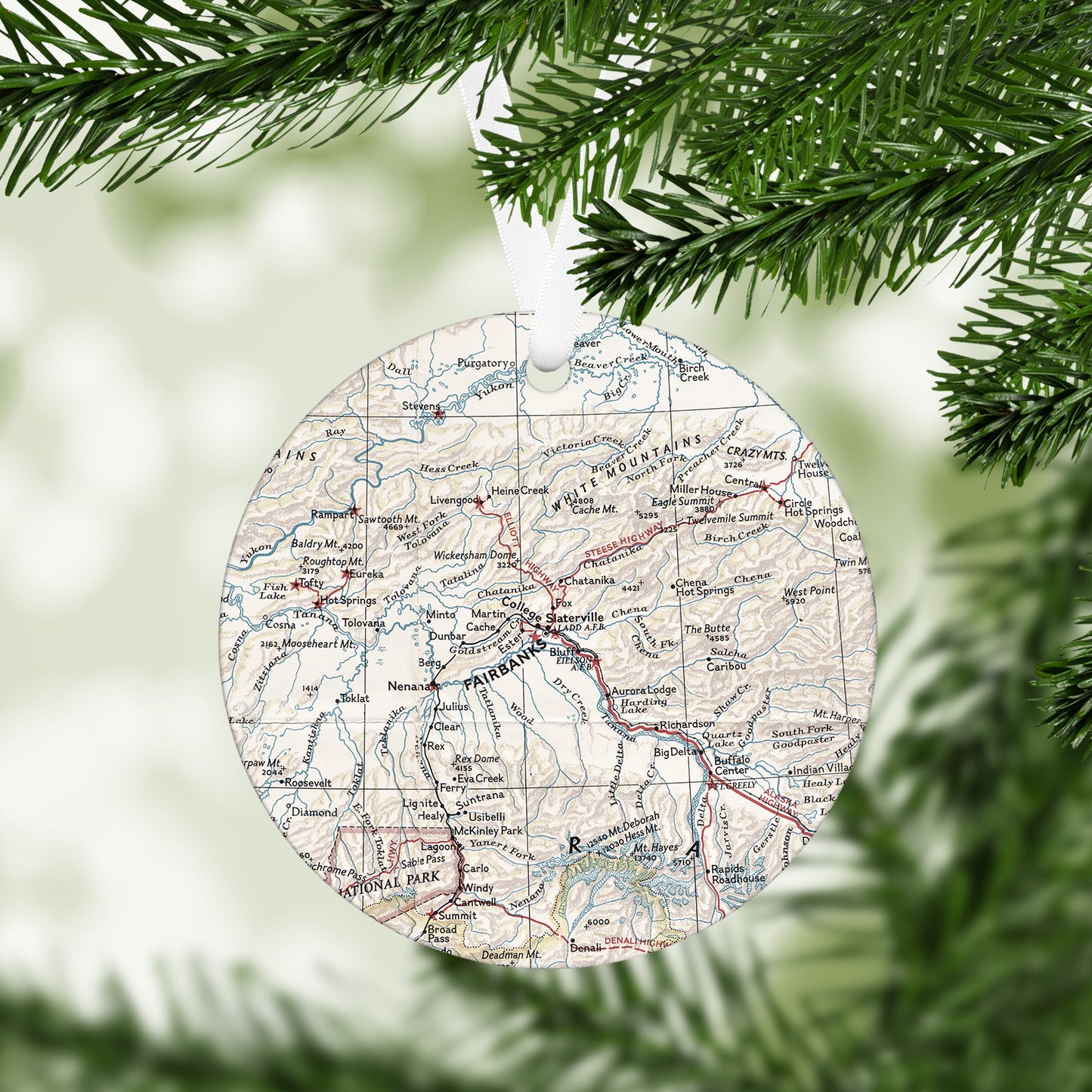 Fairbanks Alaska Vintage Map Ornament