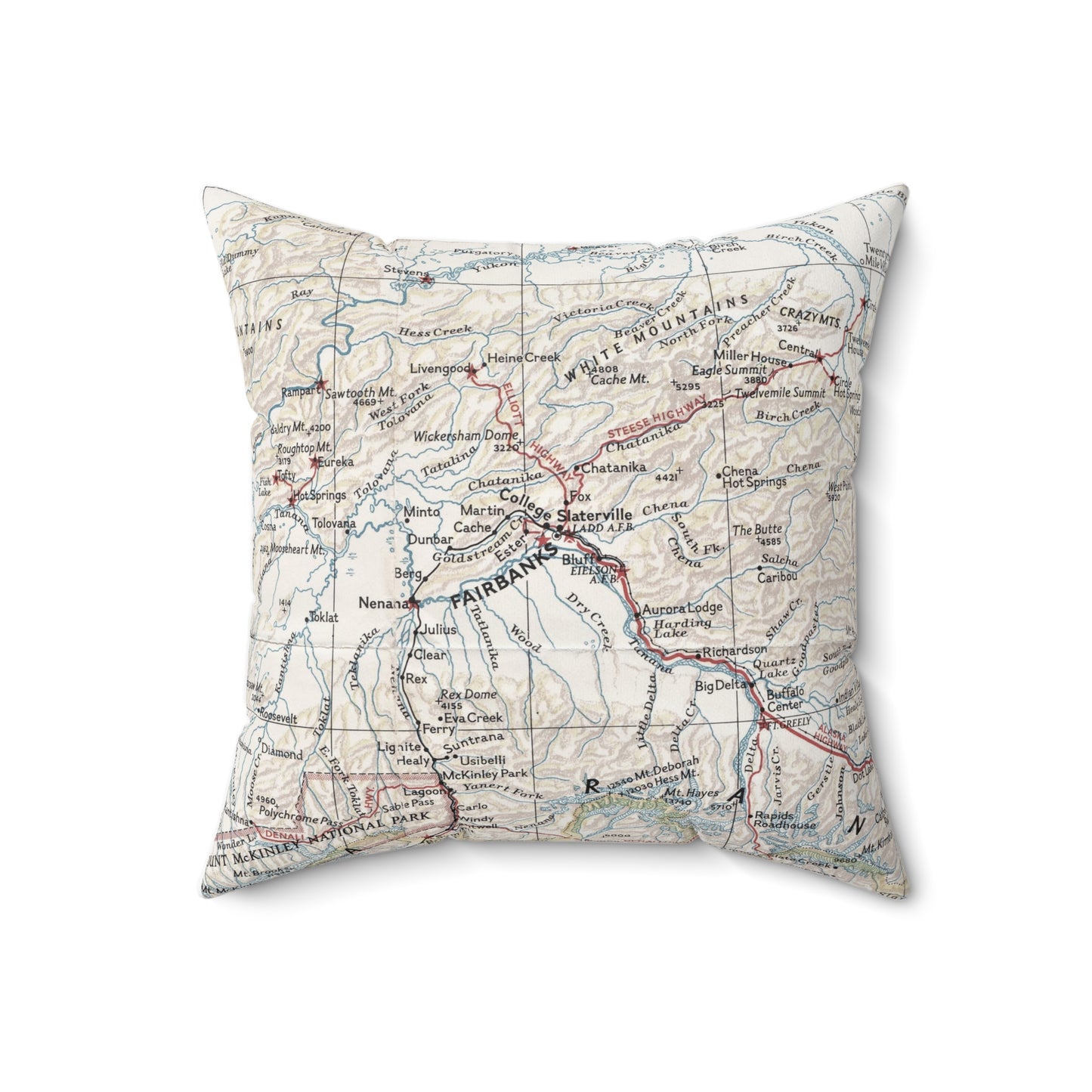 Fairbanks Alaska vintage map pillow