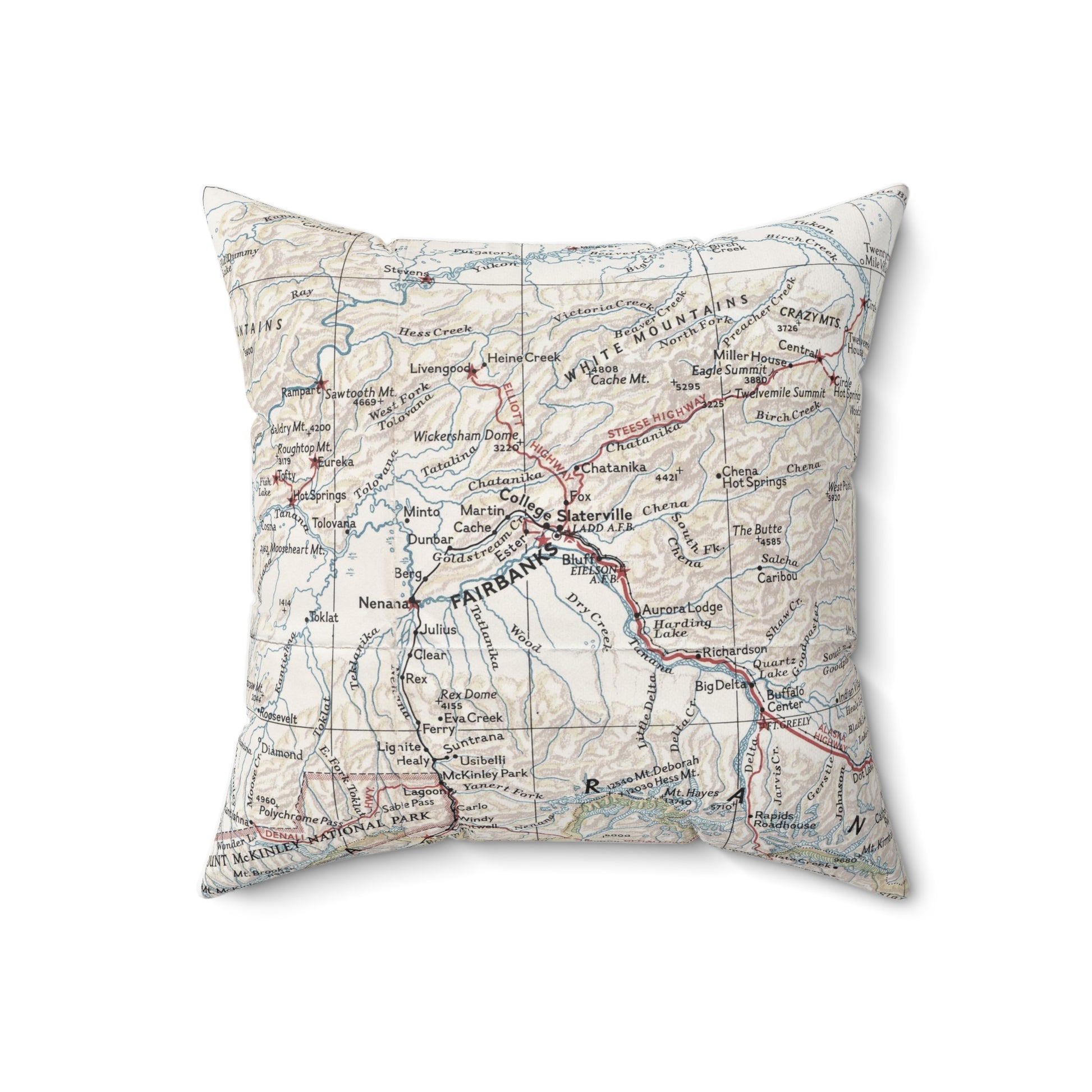 Fairbanks Alaska vintage map pillow