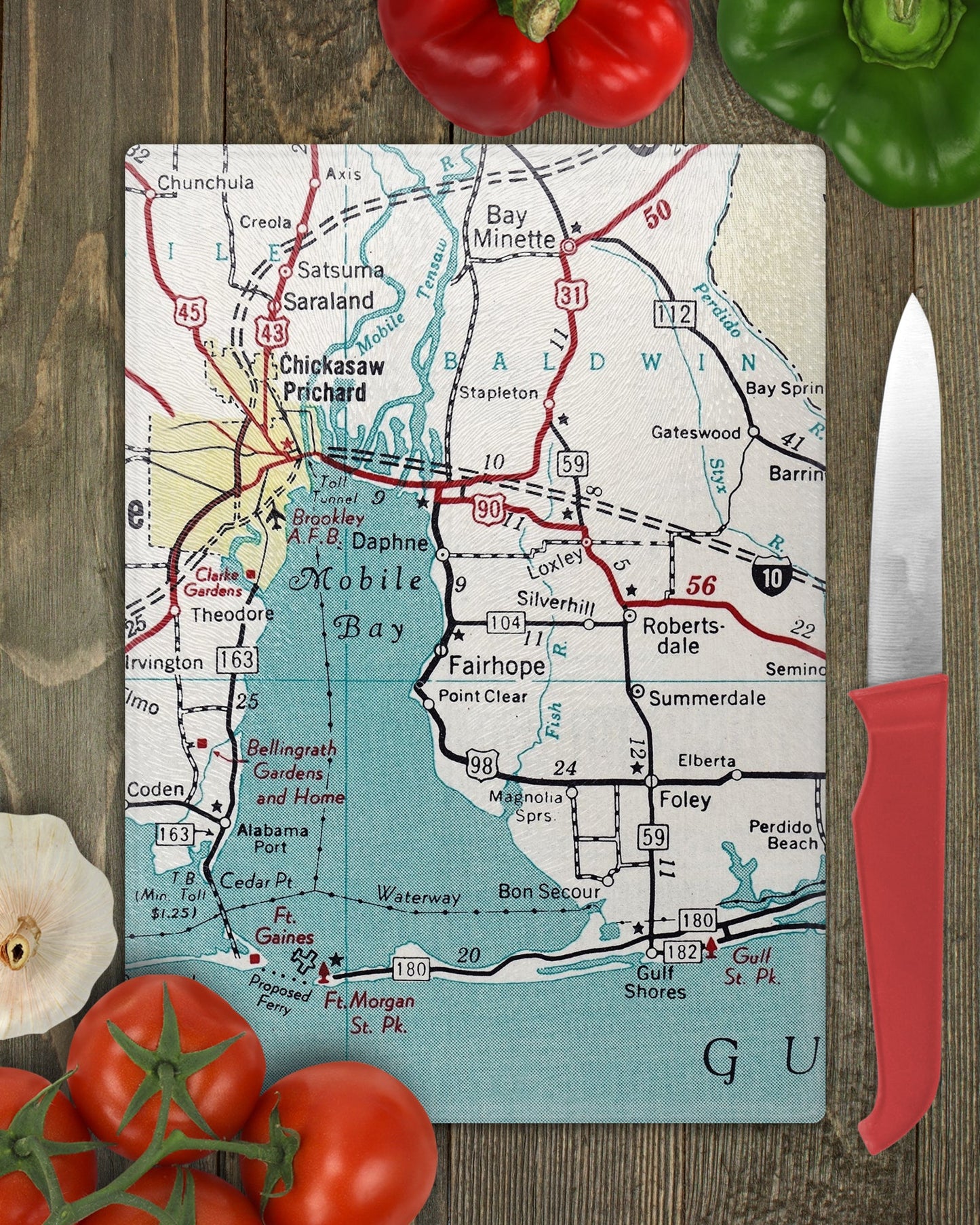 Fairhope Alabama Map Cutting Board | Travel Gift | Kitchen Decor