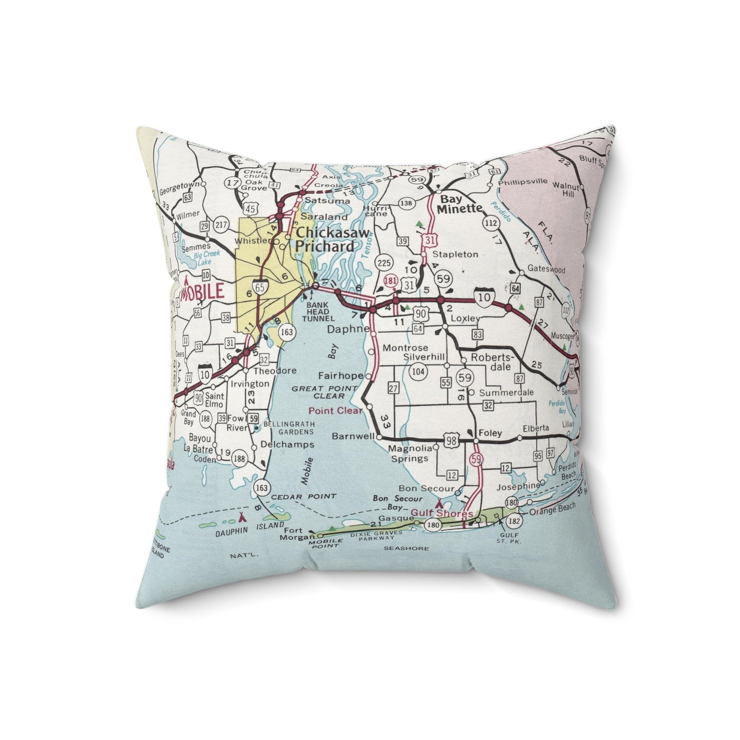 Fairhope Alabama vintage map pillow