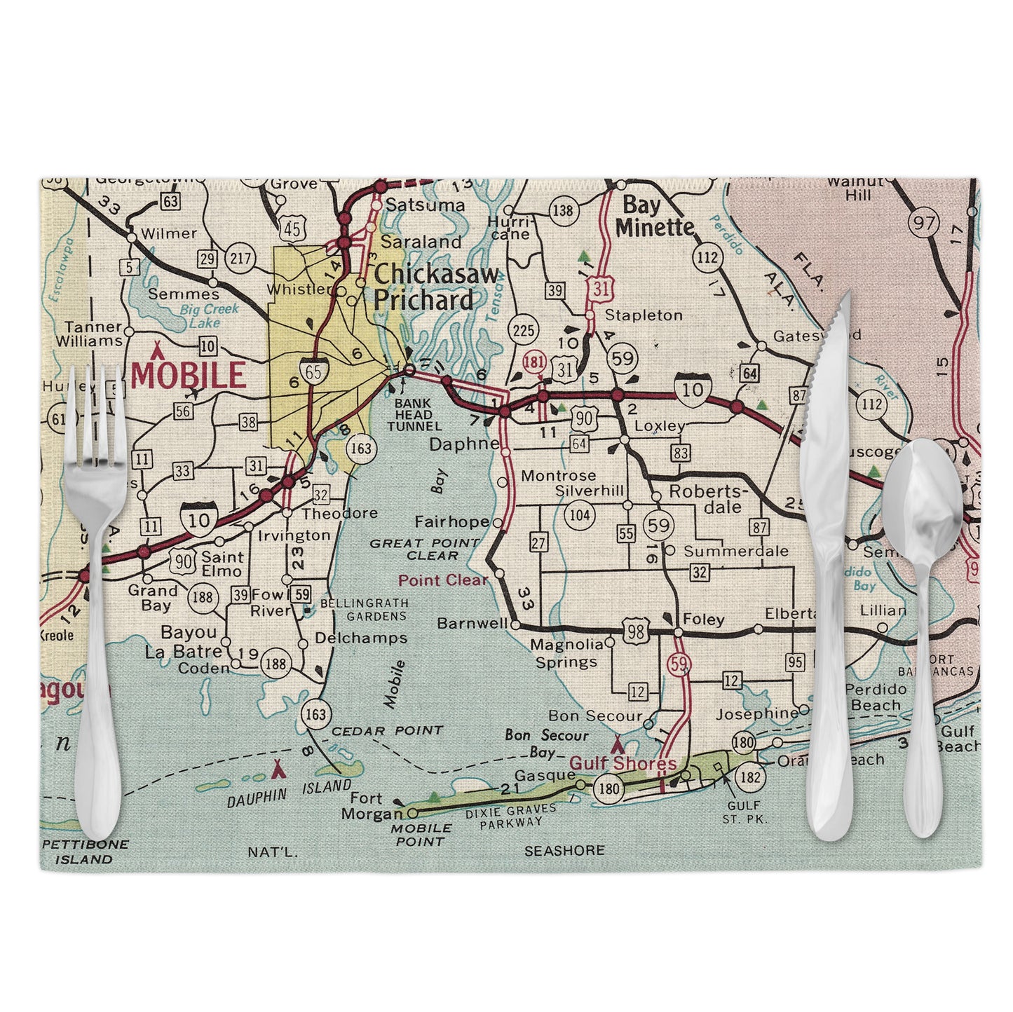 Fairhope Alabama Vintage Map Placemats Set of 4