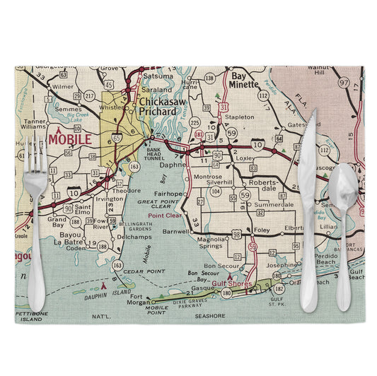 Fairhope Alabama Vintage Map Placemats Set of 4