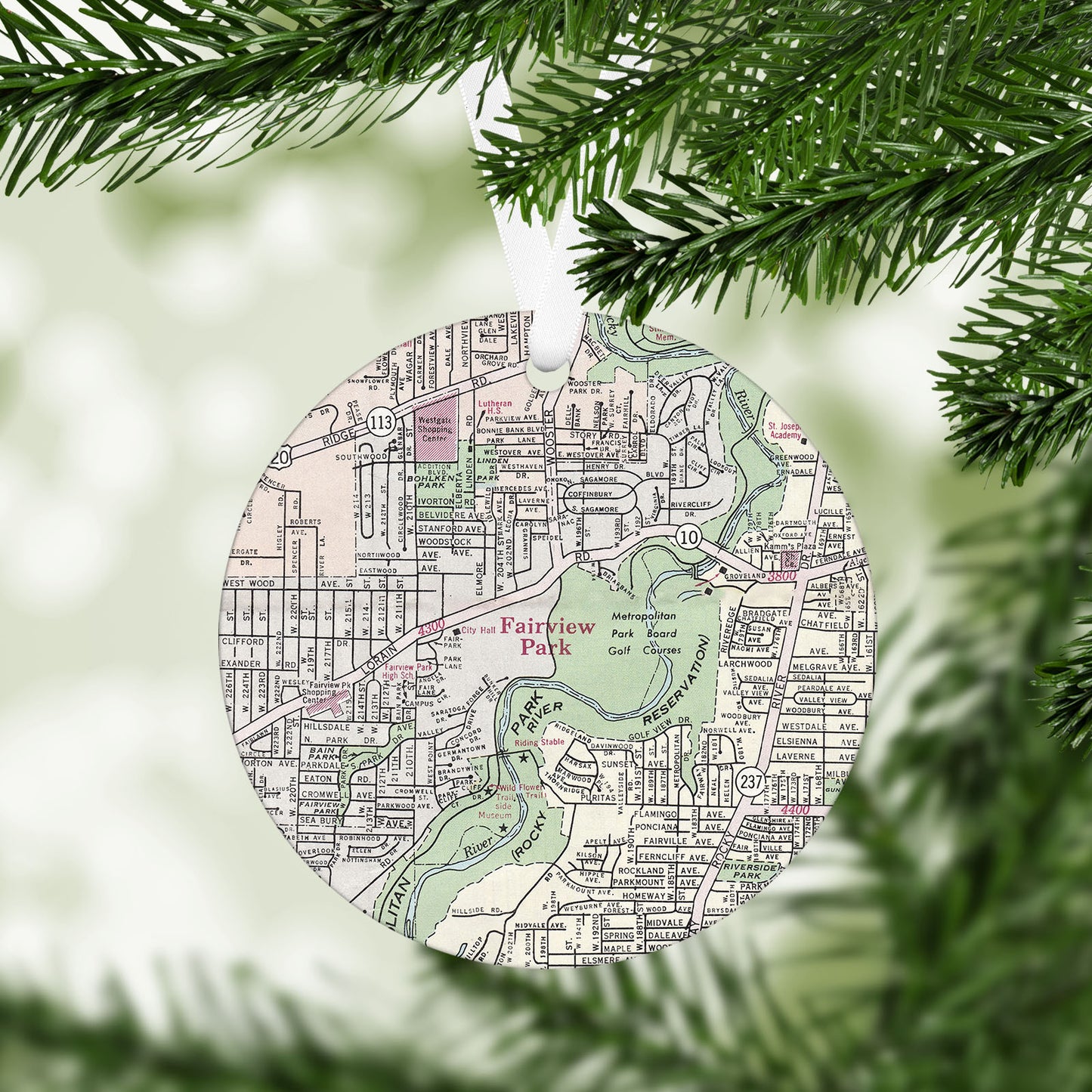 Fairview Park Ohio Vintage Map Ornament