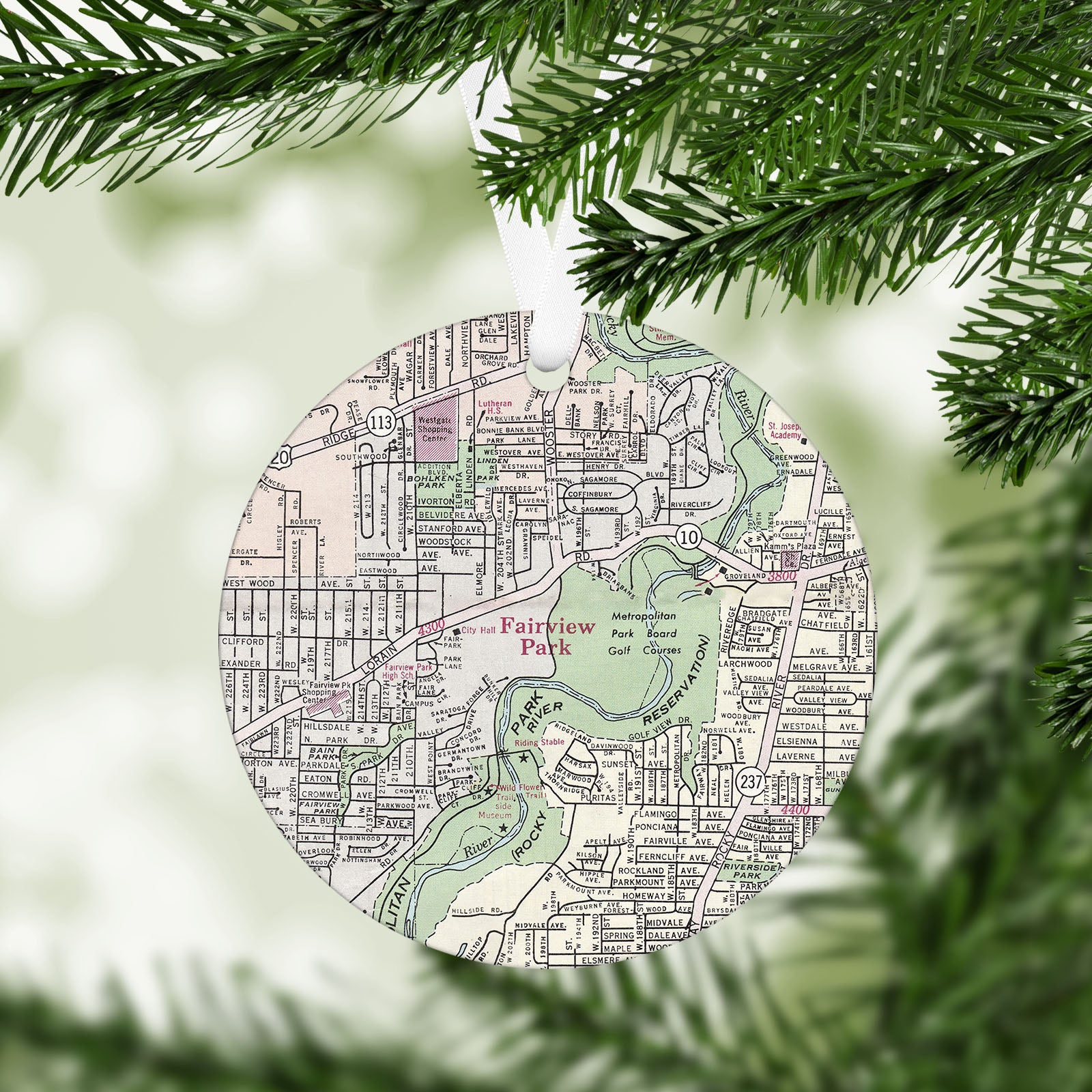 Fairview Park Ohio Vintage Map Ornament