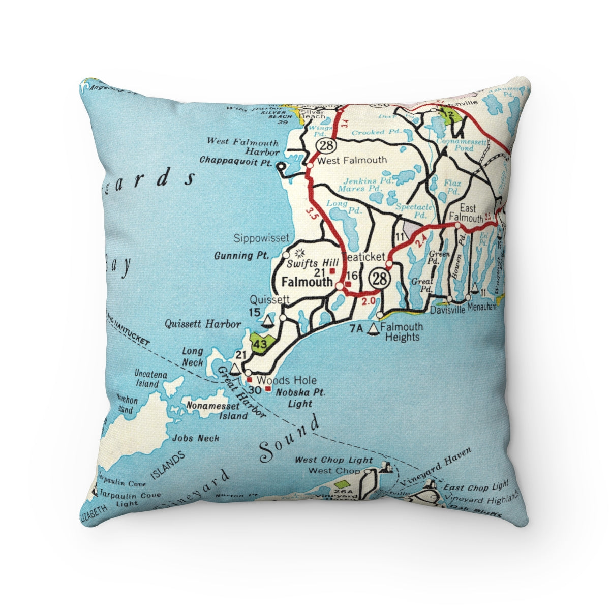 Falmouth Massachusetts vintage map pillow