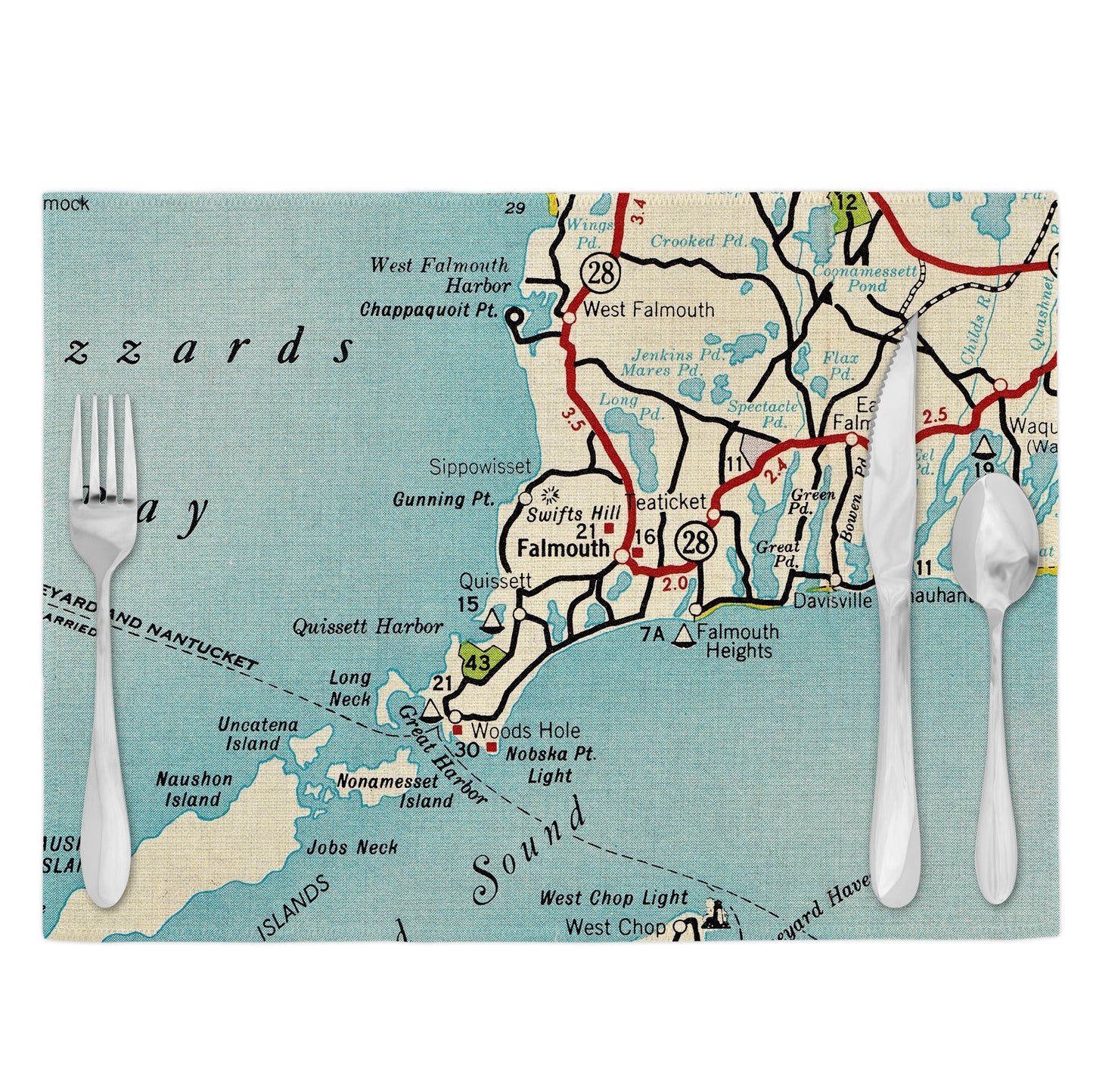Falmouth Massachusetts Vintage Map Placemats Set of 4