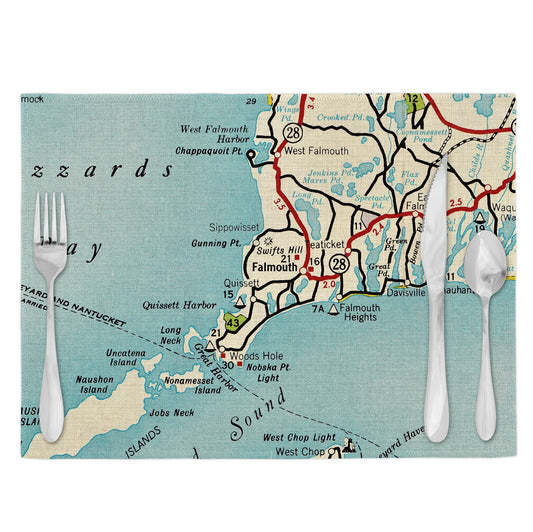 Falmouth Massachusetts Vintage Map Placemats Set of 4
