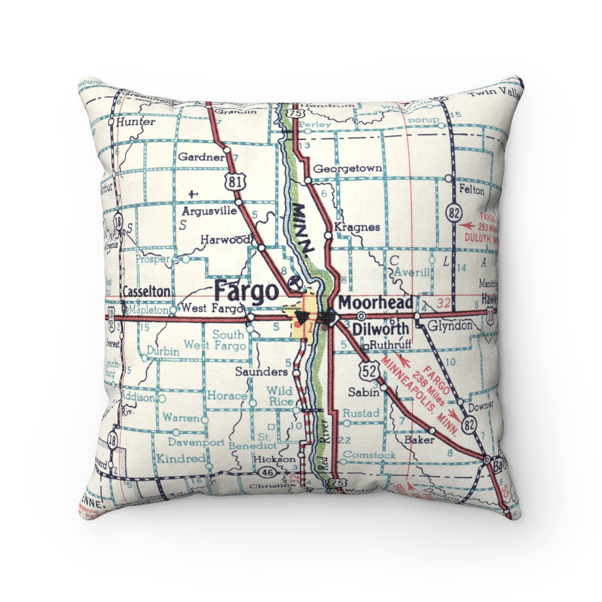 Fargo North Dakota vintage map pillow