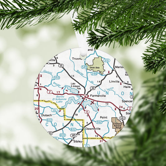 Farmerville Louisiana Vintage Map Ornament