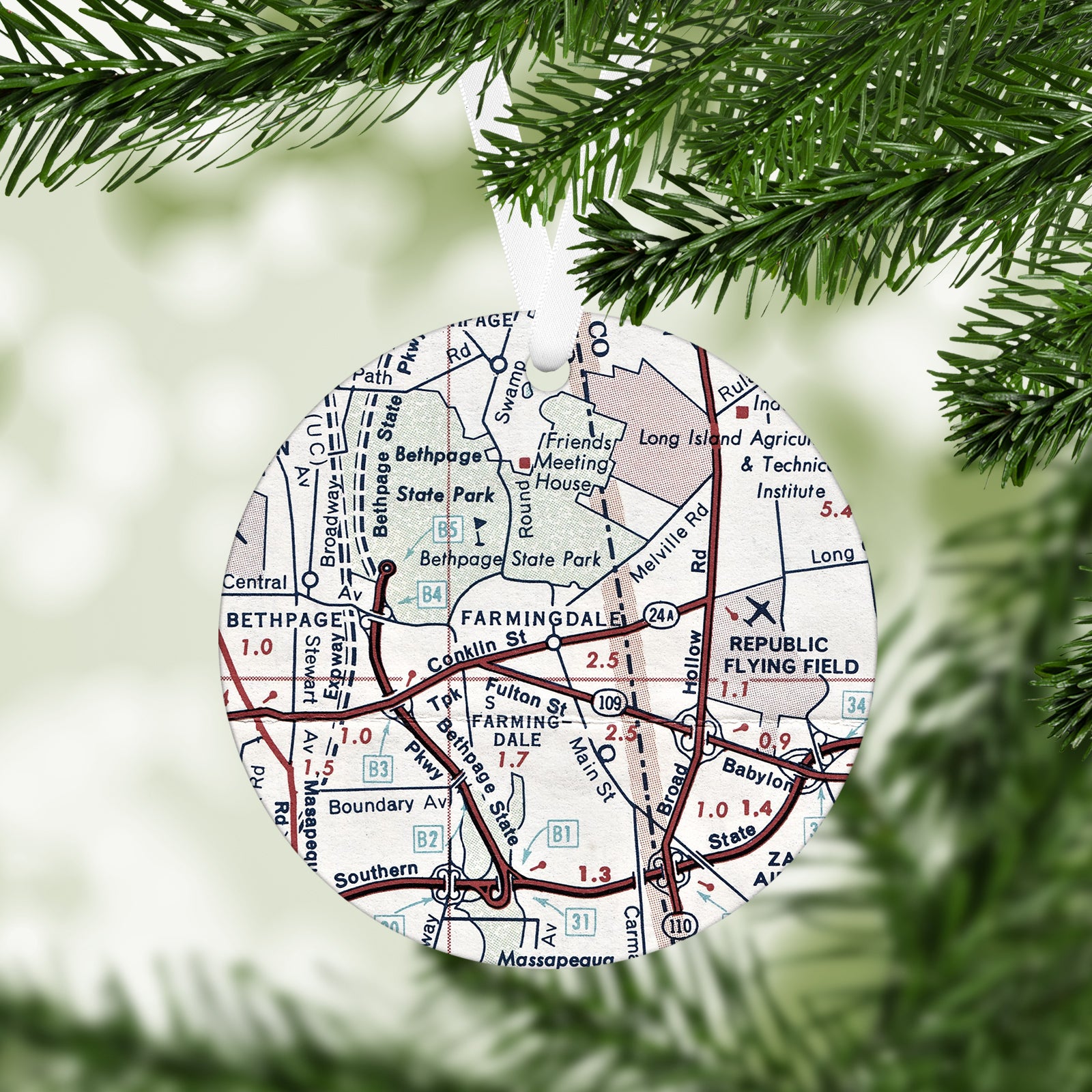 Farmingdale New York Vintage Map Ornament