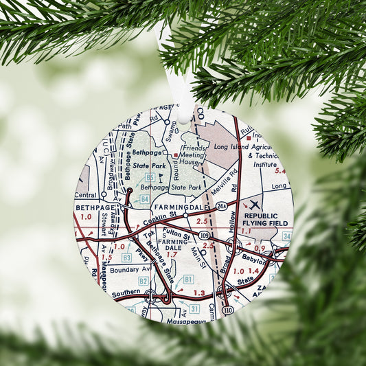 Farmingdale New York Vintage Map Ornament