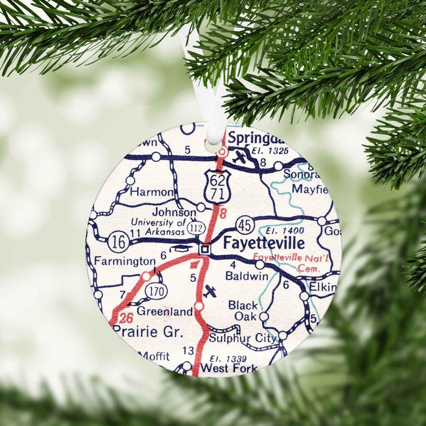 Fayetteville Arkansas Vintage Map Ornament