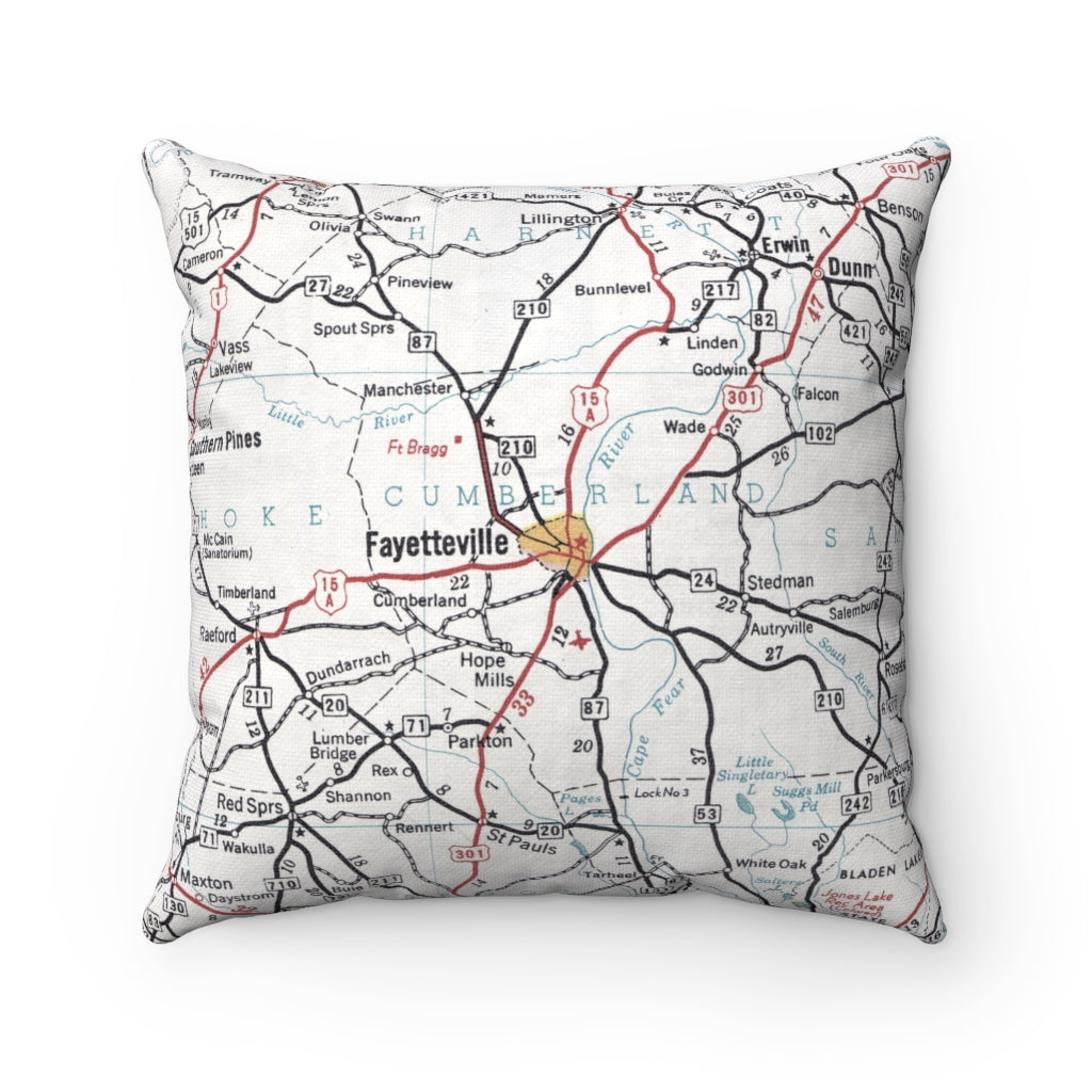 Fayetteville North Carolina vintage map pillow