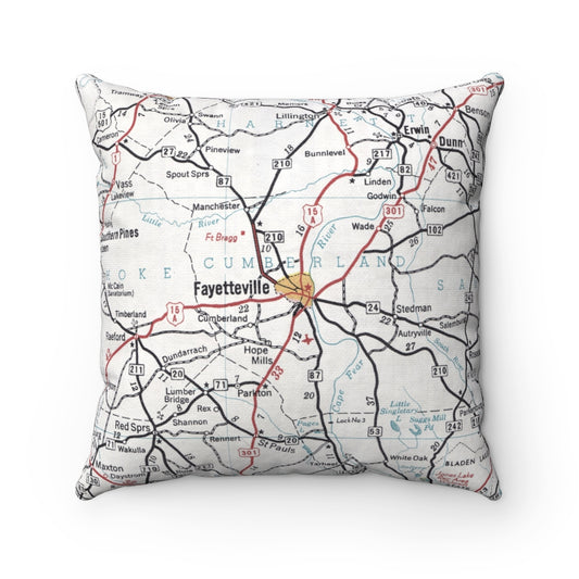 Fayetteville North Carolina vintage map pillow