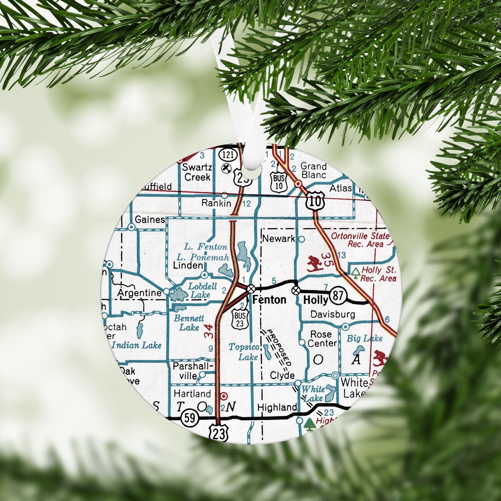 Fenton Michigan Vintage Map Ornament