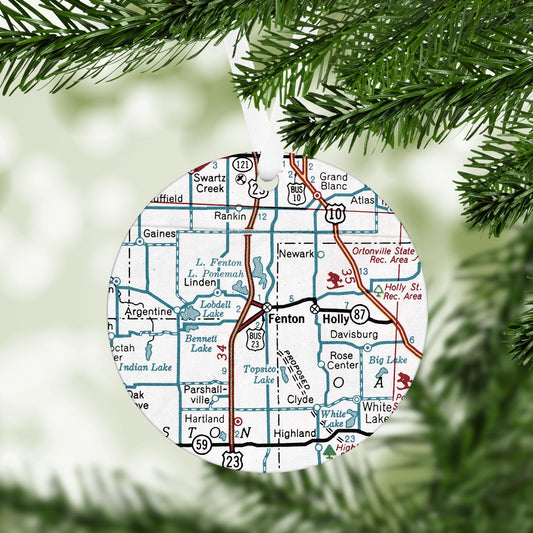 Fenton Michigan Vintage Map Ornament