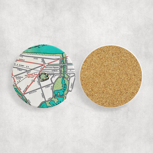Fenway Park Boston Map Coasters | Set of 4 Vintage Fenway Park Boston Drink Coasters | Travel-Inspired Home Decor
