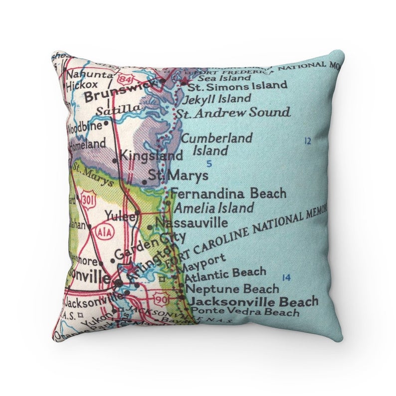 Fernandina Beach Florida vintage map pillow