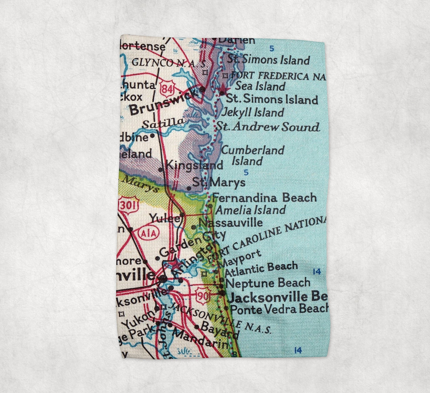 Fernandina Beach Florida Map Tea Towel | Waffle-Weave Kitchen Towel Gift