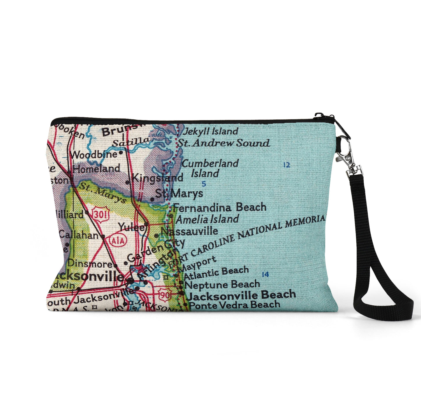 Fernandina Beach Florida map wristlet travel pouch