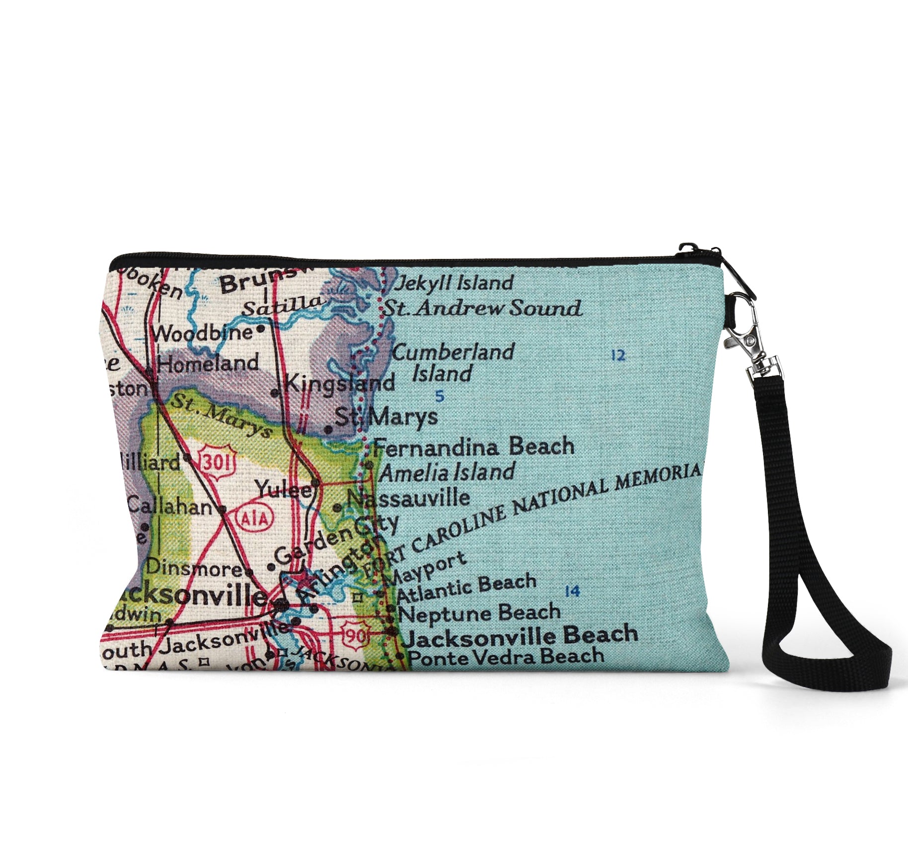 Fernandina Beach Florida map wristlet travel pouch