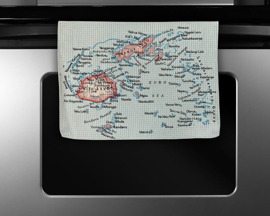 Fiji Map Tea Towel | Waffle-Weave Kitchen Towel Gift
