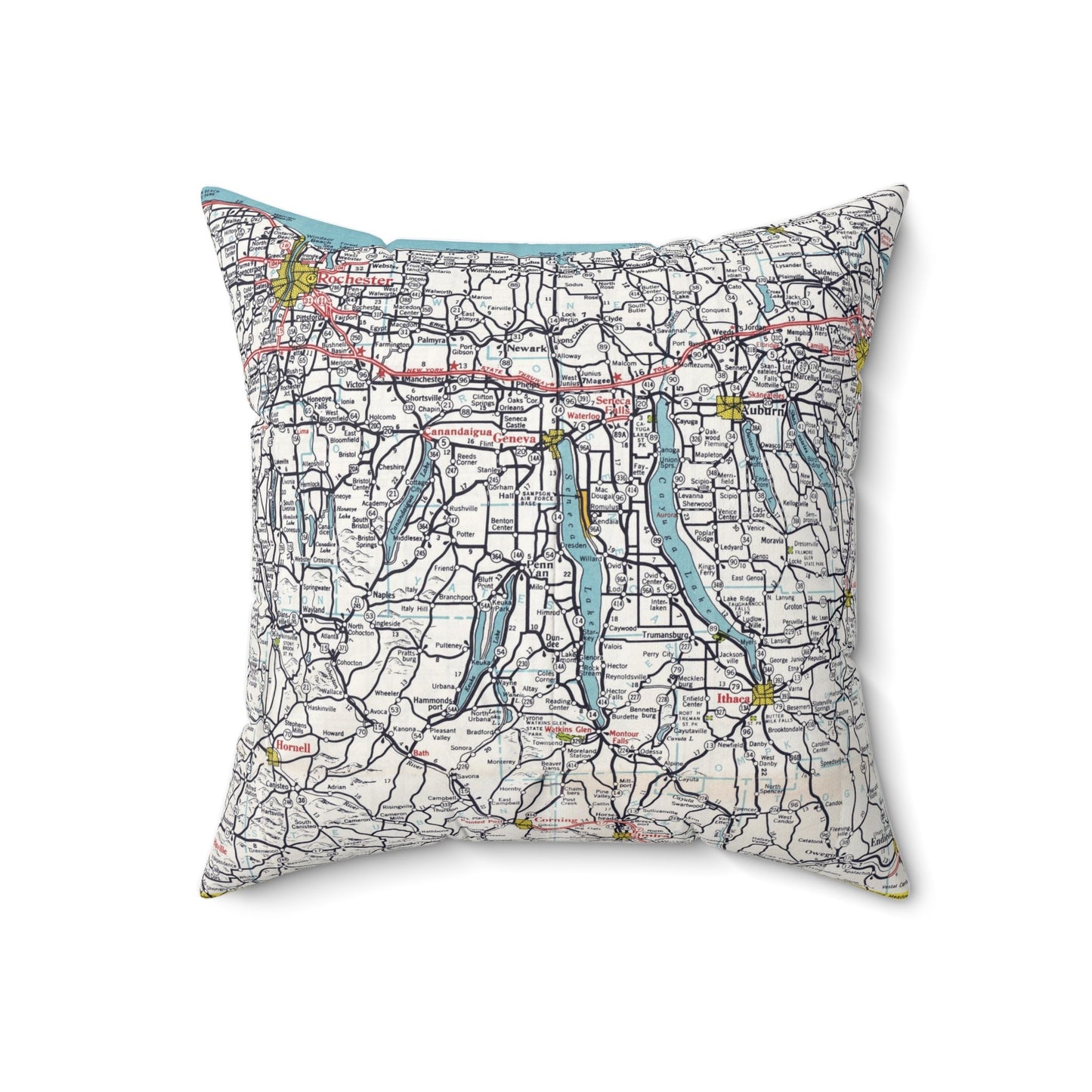 Finger Lakes New York vintage map pillow