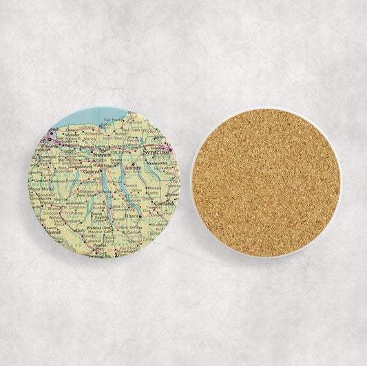 Finger Lakes New York Map Coasters | Set of 4 Vintage Finger Lakes New York Drink Coasters | Travel-Inspired Home Decor