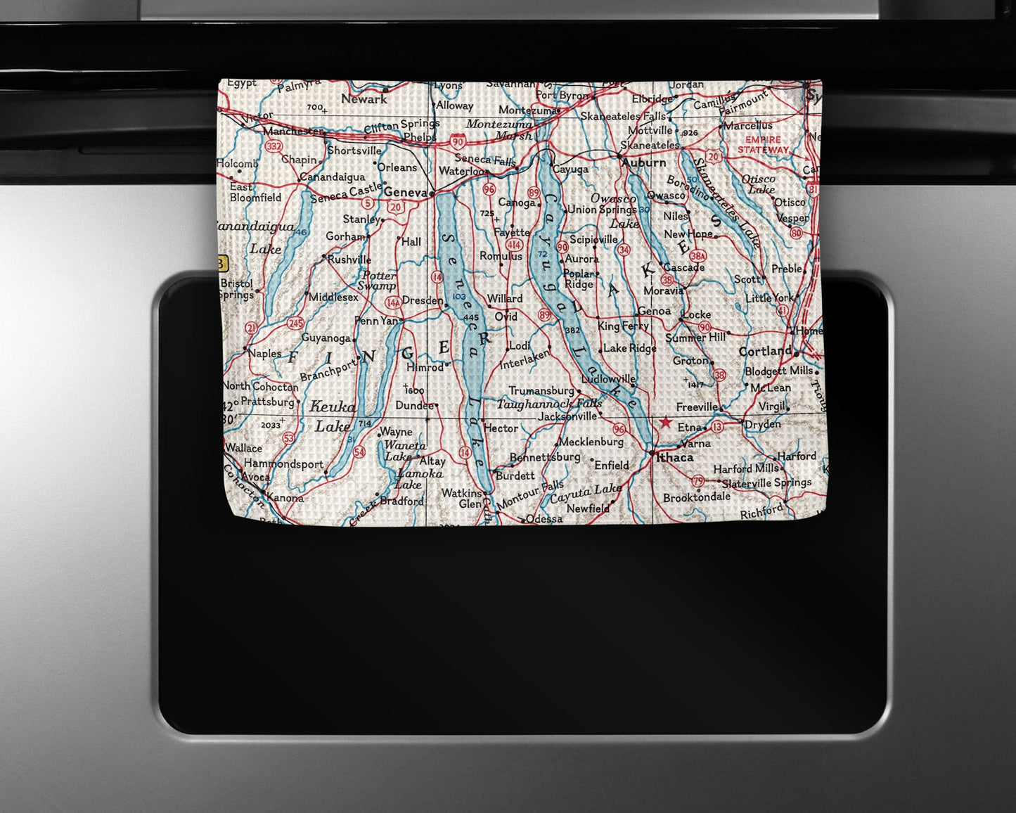 Finger Lakes New York Map Tea Towel | Waffle-Weave Kitchen Towel Gift