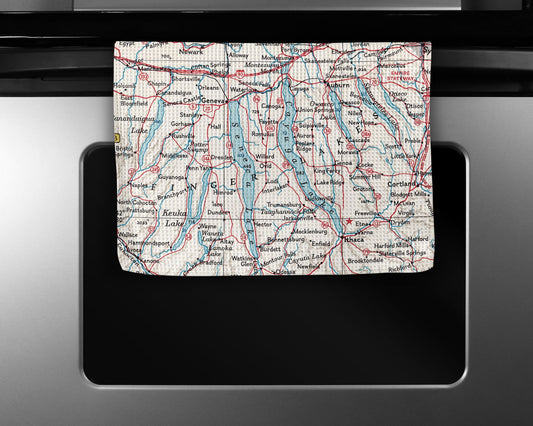 Finger Lakes New York Map Tea Towel | Waffle-Weave Kitchen Towel Gift