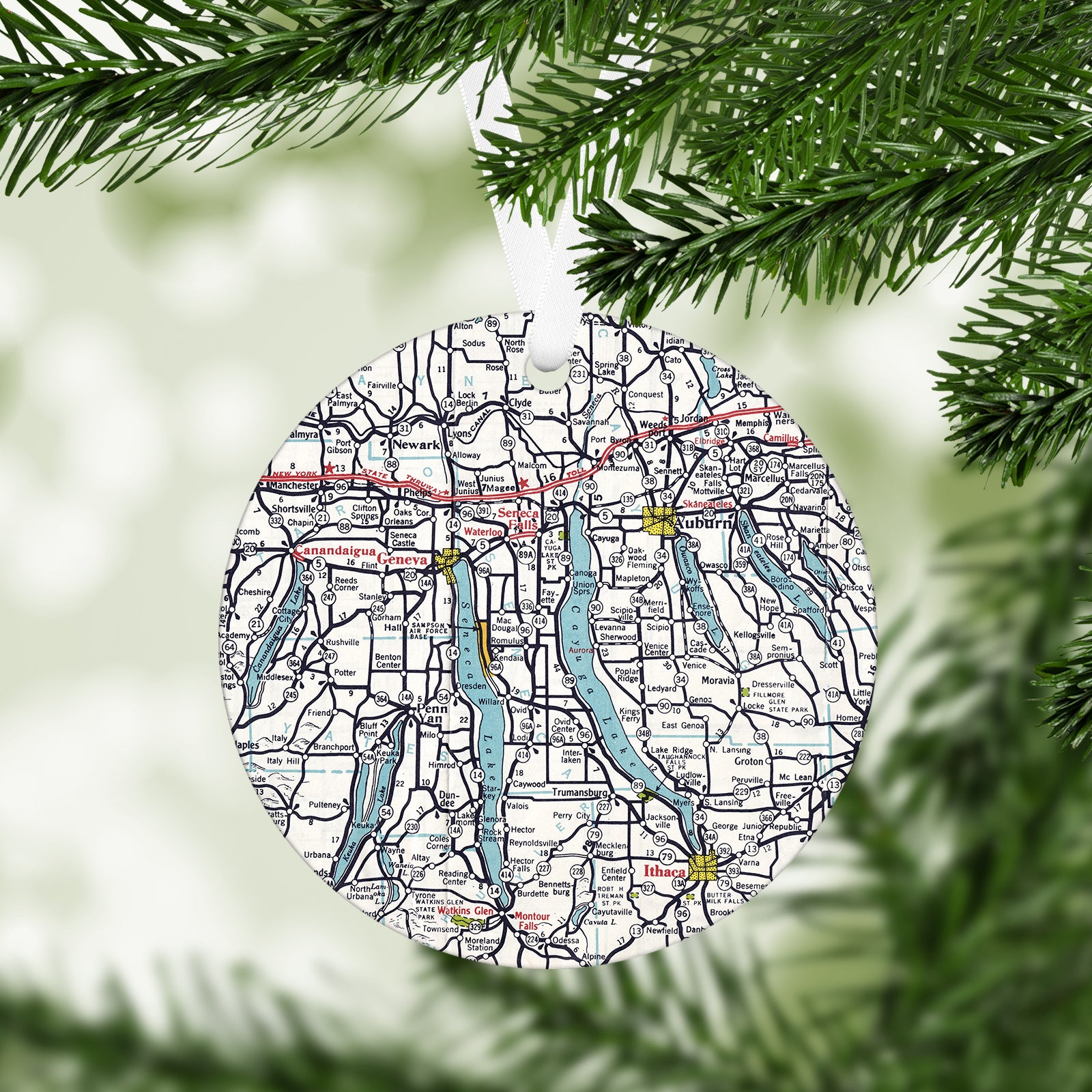 Finger Lakes New York Vintage Map Ornament