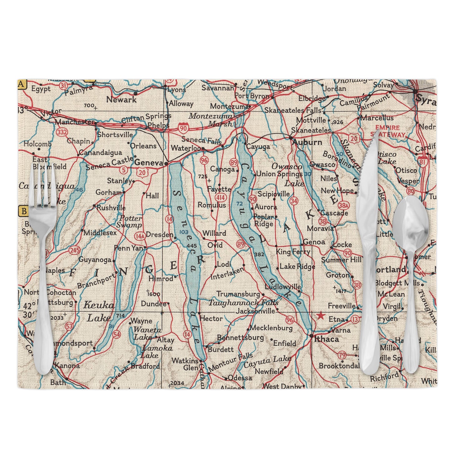 Finger Lakes Vintage Map Placemats Set of 4