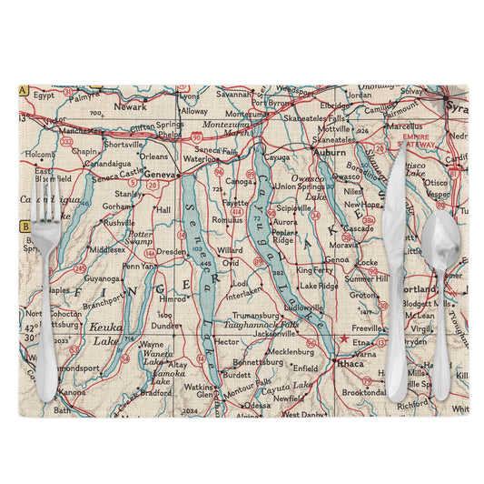 Finger Lakes Vintage Map Placemats Set of 4