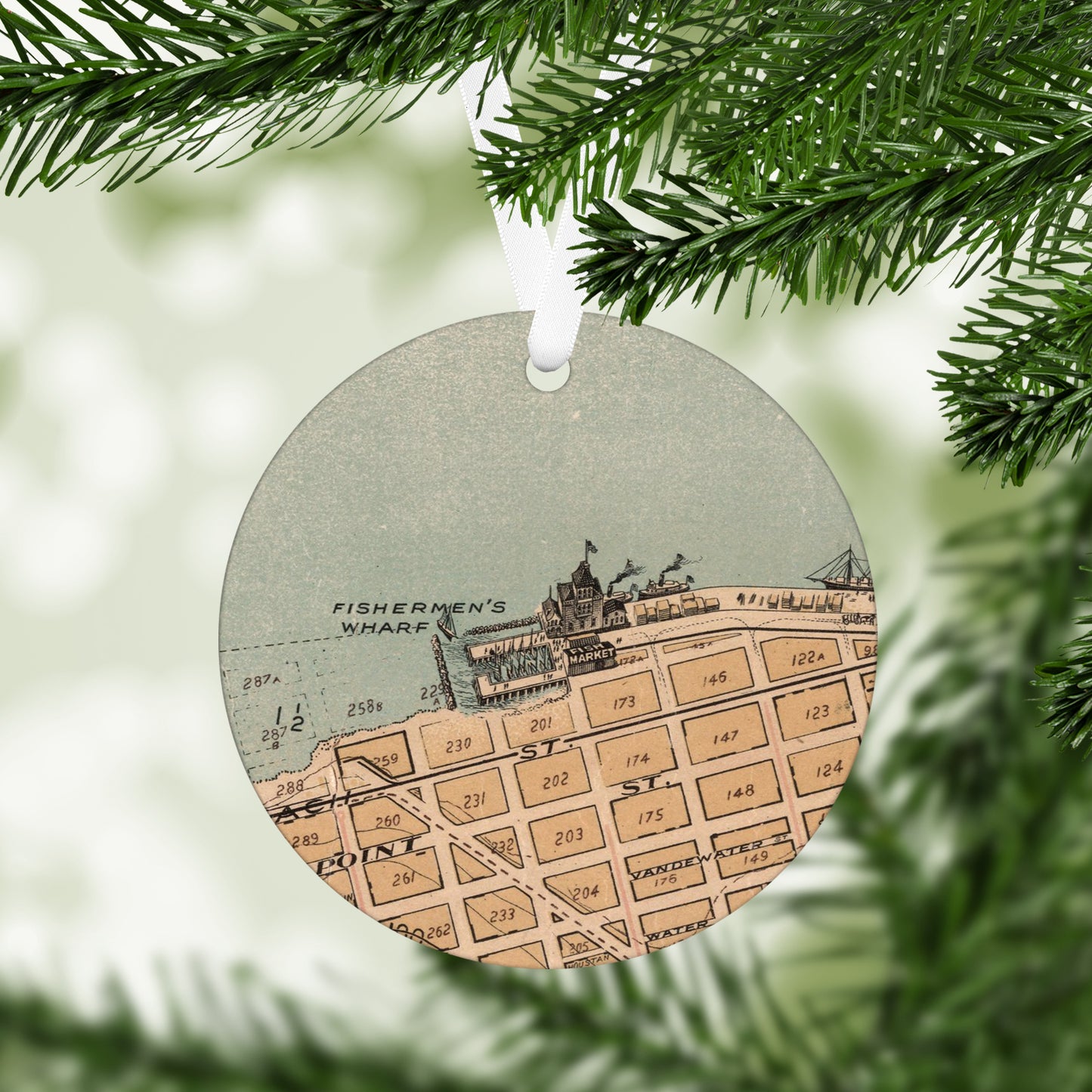 Fisherman's Wharf, San Francisco Vintage Map Ornament