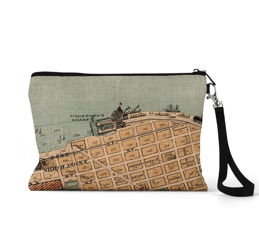 Fishermans Wharf San Francisco map wristlet travel pouch