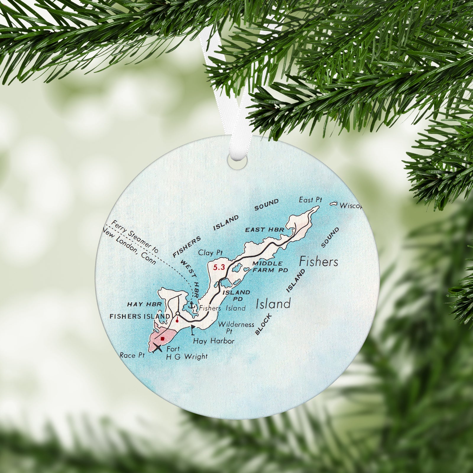Fishers Island New York Vintage Map Ornament