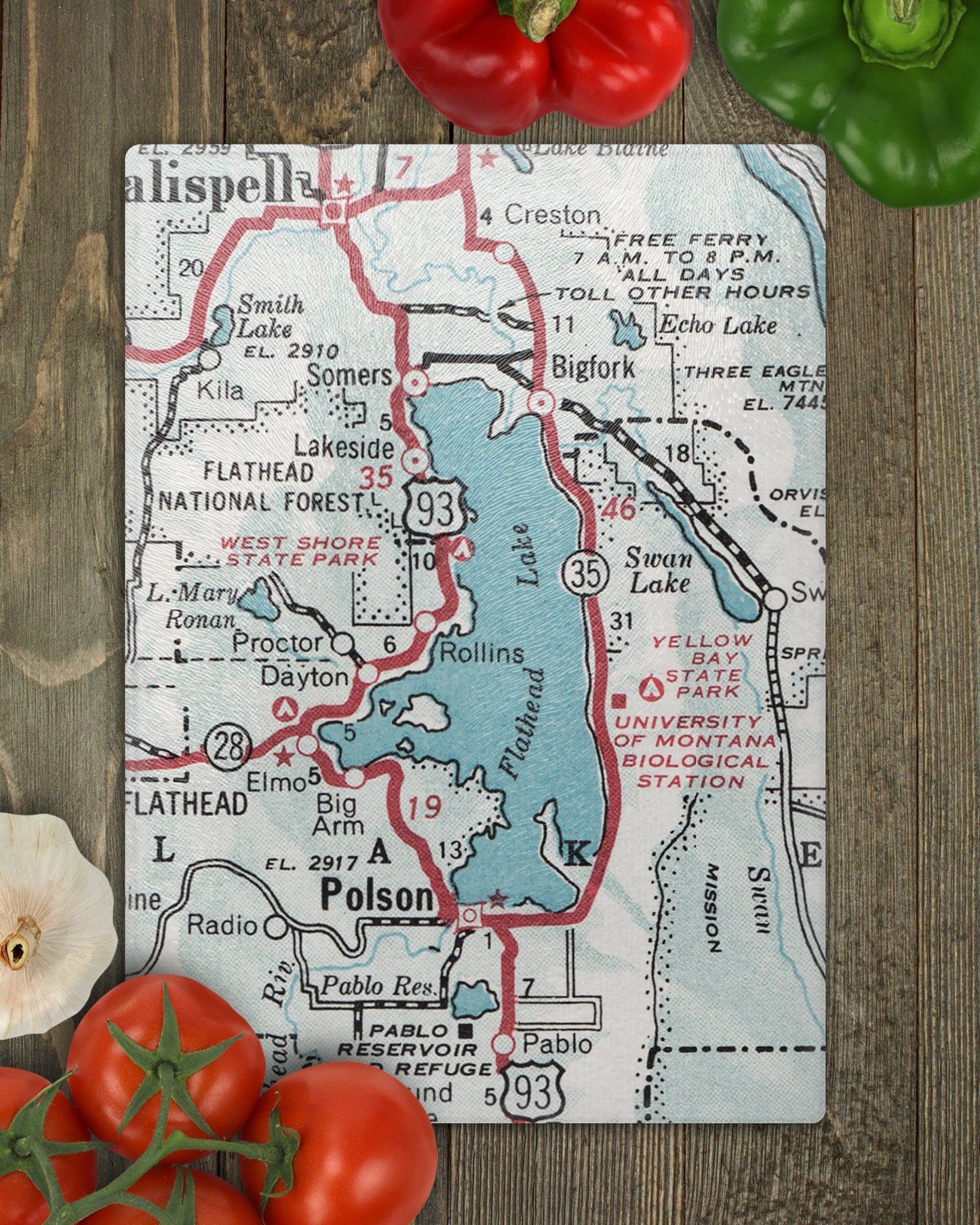 Flathead Lake Montana Map Cutting Board | Travel Gift | Kitchen Decor