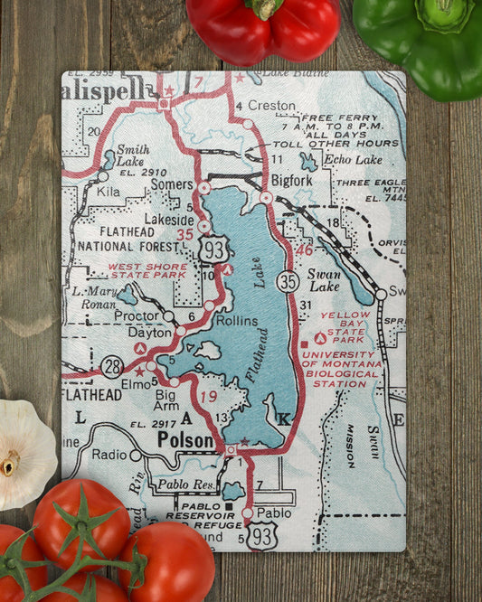 Flathead Lake Montana Map Cutting Board | Travel Gift | Kitchen Decor