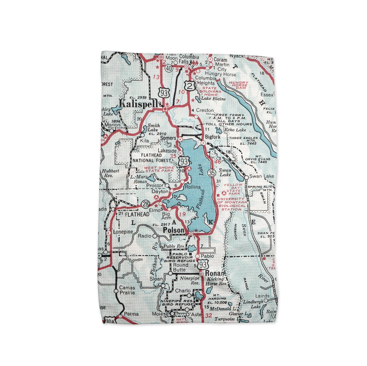 Flathead Lake Montana Map Tea Towel | Waffle-Weave Kitchen Towel Gift