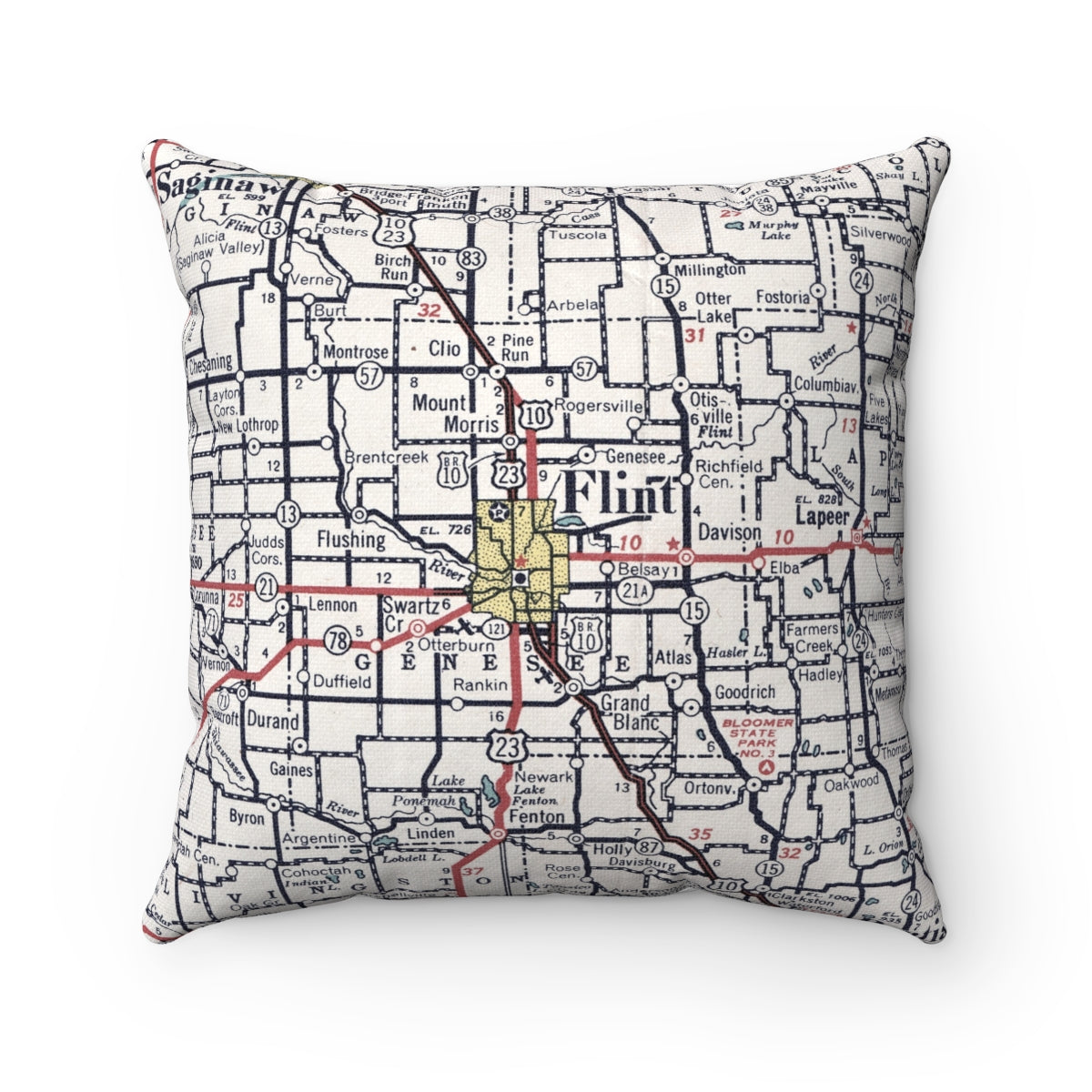 Flint Michigan vintage map pillow