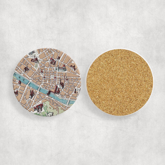Florence Italy Map Coasters | Set of 4 Vintage Florence Italy Drink Coasters | Travel-Inspired Home Decor