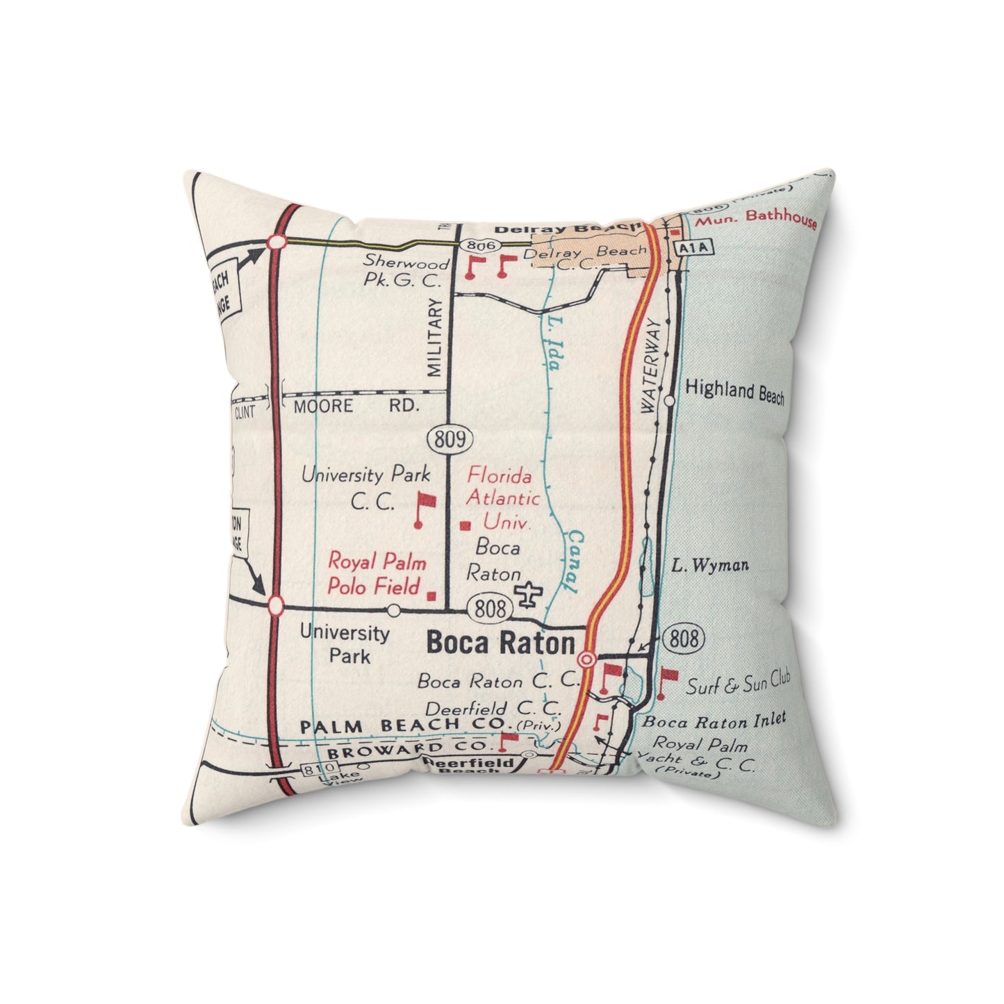Florida Atlantic University vintage map pillow