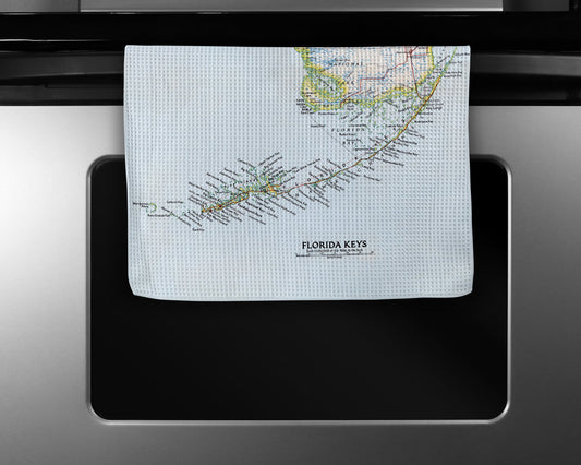 Florida Keys Map Tea Towel | Waffle-Weave Kitchen Towel Gift