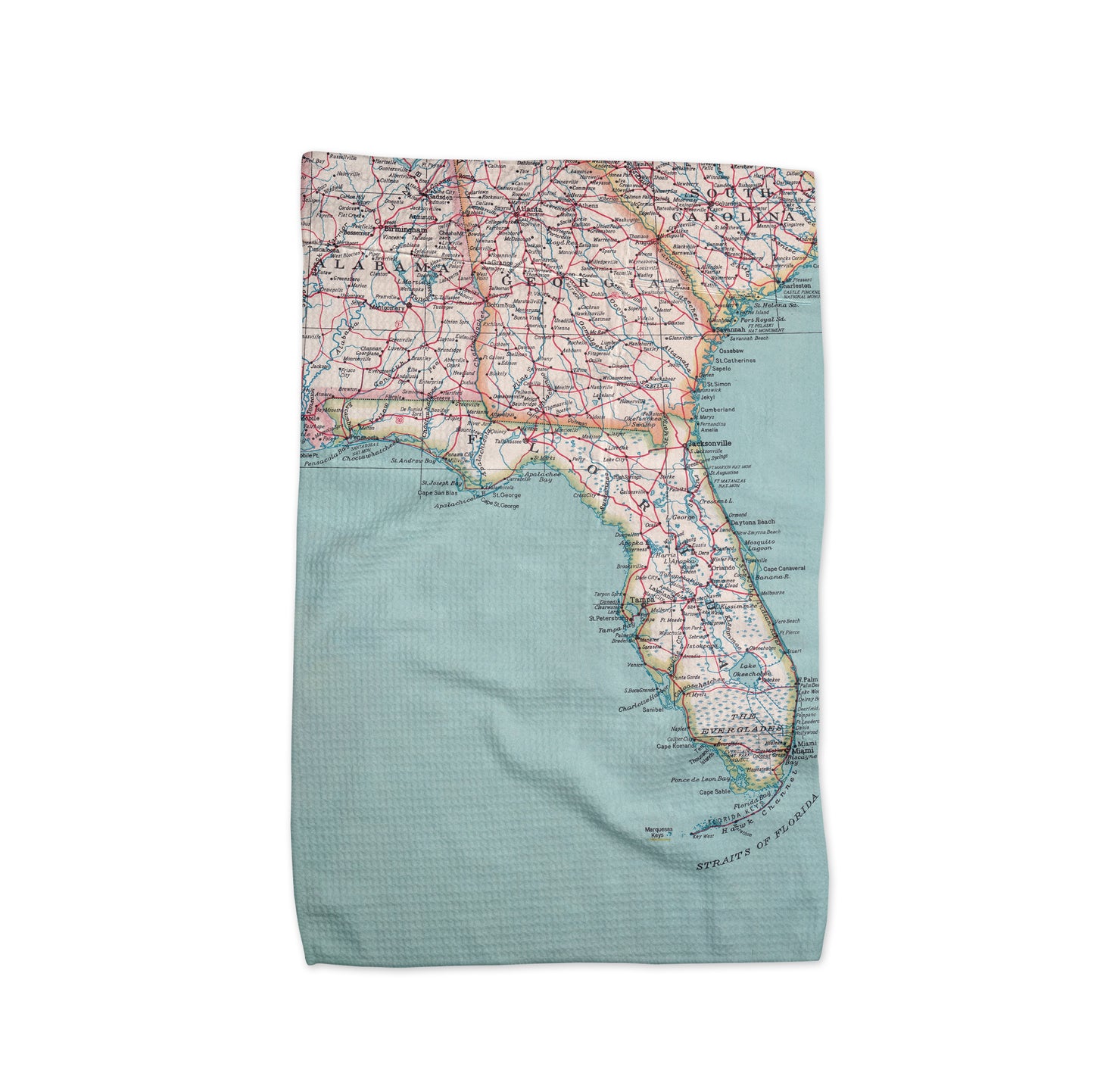 Florida Vintage Map Waffle Weave Kitchen Towel