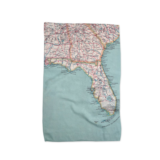 Florida Vintage Map Waffle Weave Kitchen Towel