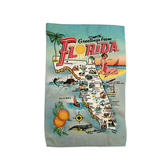 Greetings From Florida Vintage Postcard Kitchen Towel
