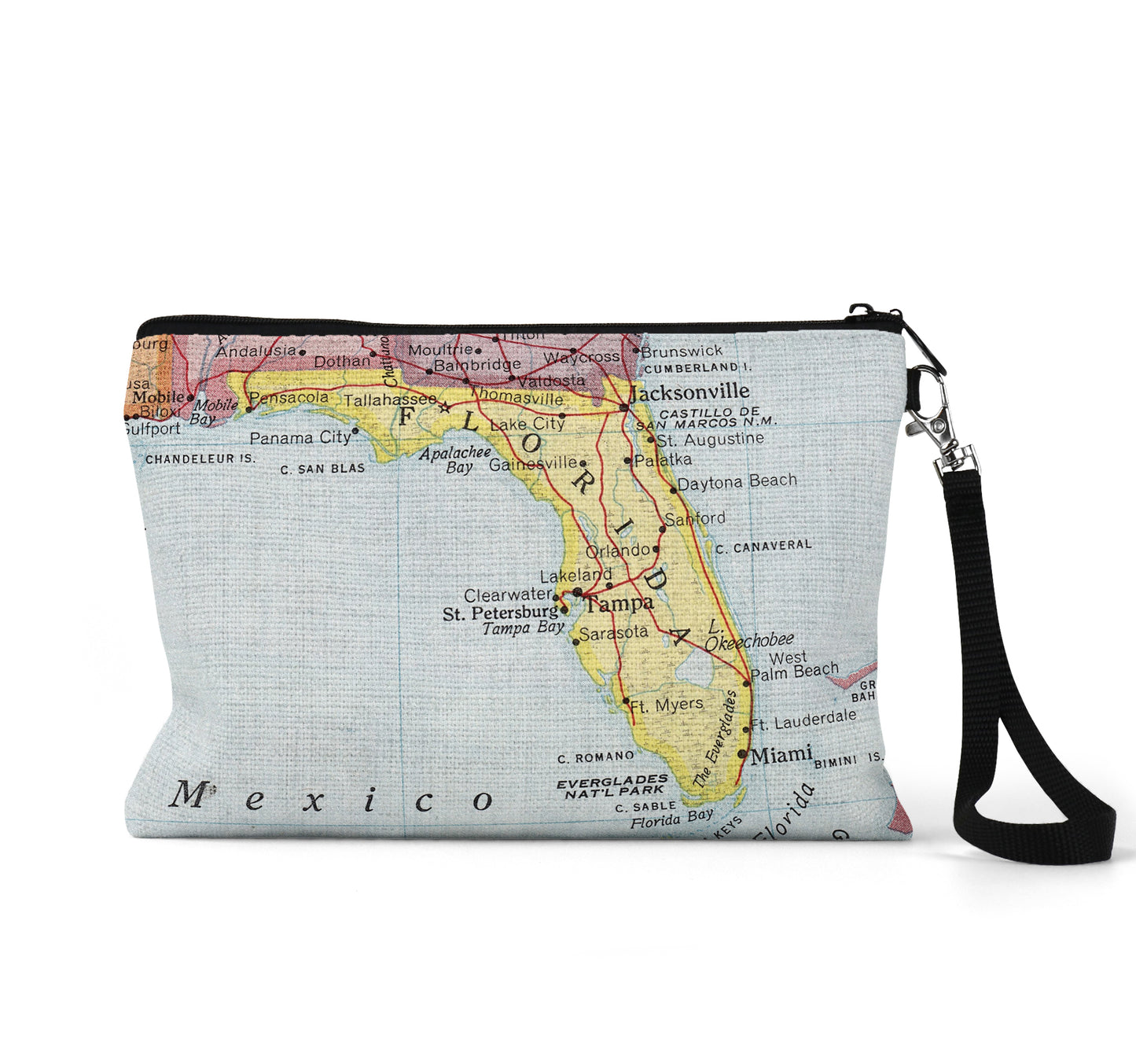 Florida map wristlet travel pouch